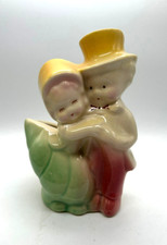 Vintage (1940s) ceramic airbrushed Sweethearts planter happy couple dancing