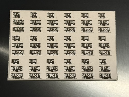 DENY DEFEND DEPOSE Thermal Slap Stickers (Lot) - Picture 2 of 2