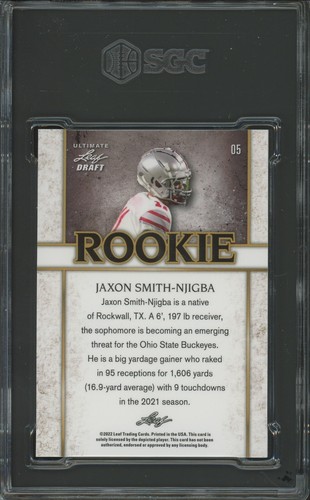2022 Leaf Ultimate Draft Jaxon Smith-Njigba Rookie Spectrum #/50 #5 SGC 10 - Picture 2 of 3