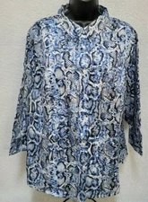 Apt 9 Womens Shirt Top Blouse Size 2X Blue White Black Snakeskin LOOK