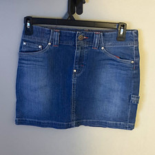 Calvin Klein Jeans Blue Solid Mini Skirt Womens 6 Cotton Denim Button Pockets