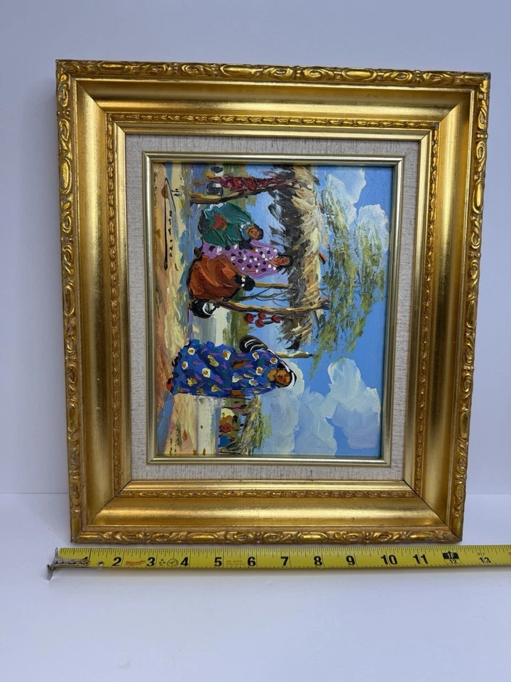 Original oil painting Middle East market scene village life, signed, framed OOAK - Image 2 of 4
