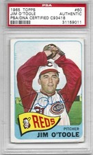 JIM O'TOOLE AUTO SIGNED 1965 TOPPS BASEBALL #60 PSA/DNA CERTIFIED CINCINNATI RED