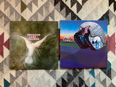EMERSON LAKE & PALMER lot of 2 vinyl record lps TARKUS & SELF TITLED elp