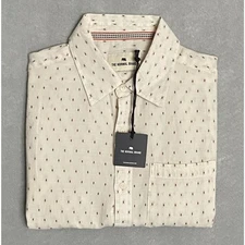 The Normal Brand Men's Small Short Sleeve Button-Up Shirt Dobby Cream NEW