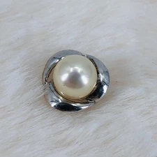 Vtg Sterling Silver Pearl Flower Tie Tack Pin