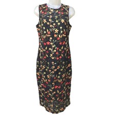 Calvin Klein Black Sheath Dress Size 8 Floral Embroidered Lined Lace Sleeveless 