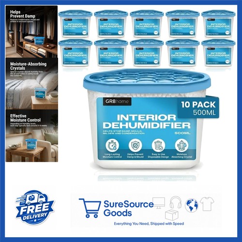 500ml Disposable Dehumidifier Pack of 10 for Bedroom, Bathroom & Wardrobe