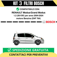 KIT BOSCH 3 Filtri tagliando per RENAULT Modus/Grand Modus 1.2 58 kw Benzina ...