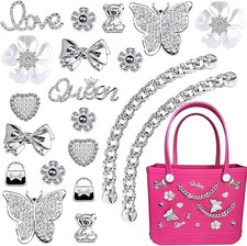 Bogg Bag Charms Set: 20 Pcs Pearl, Butterfly, Flower  Chain Accessories