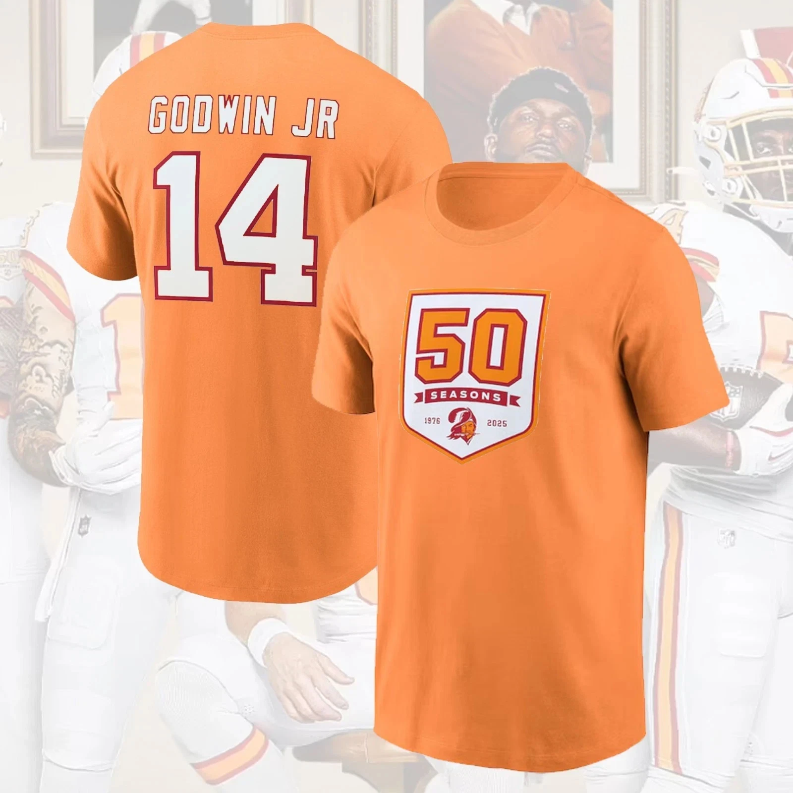 Orange's Tampa Bay Buccaneers 50th Season Name & Number Gift For Fans
