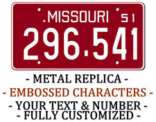 Missouri 1951 METAL EMBOSSED License Plate Personalized Custom Car Auto REPLICA