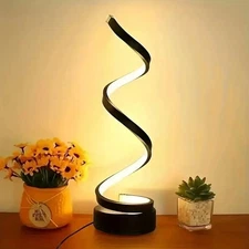 Modern LED Spiral Table Lamp Bedside Desk Decor For Bedroom Curved Light Black