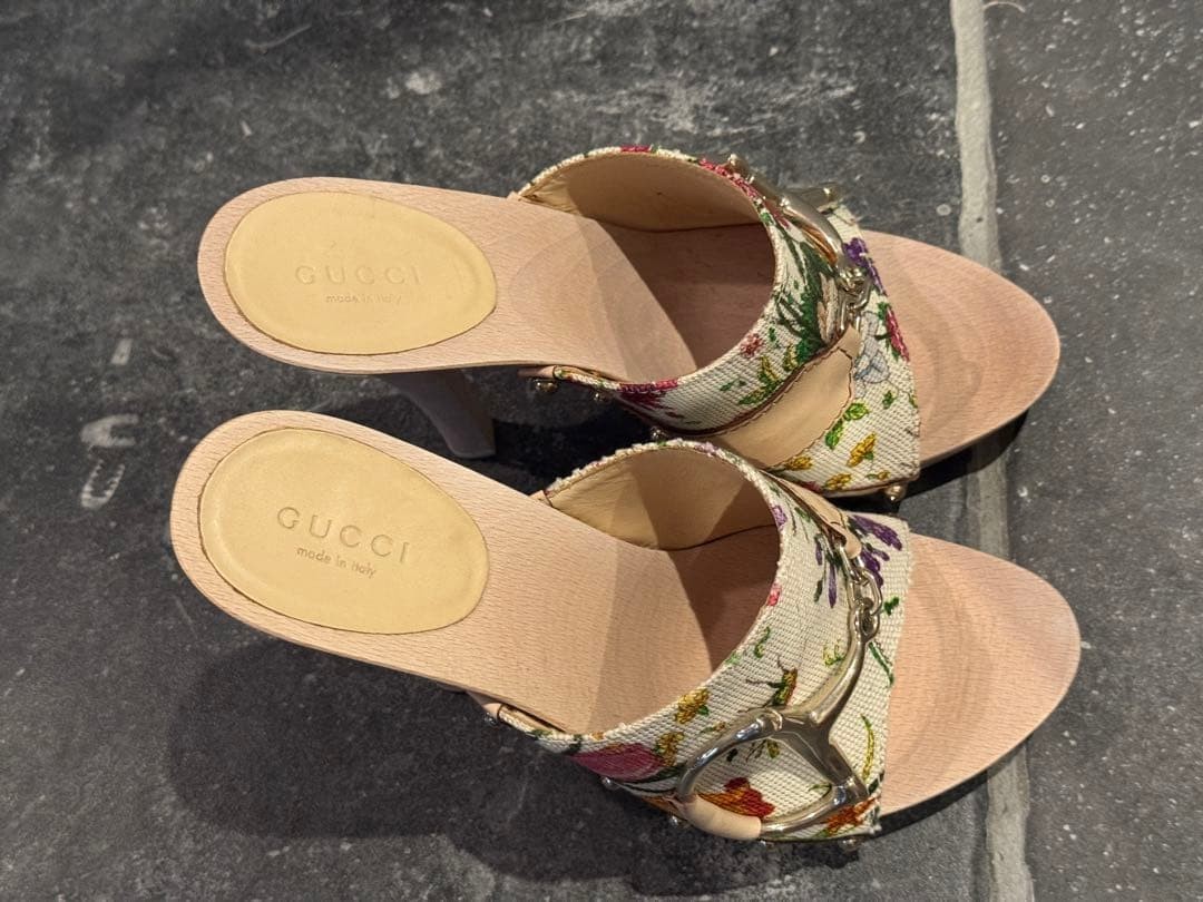 Gucci Flora Canvas Wood Heel Sandals Multicolor US6.5 EU36 149910