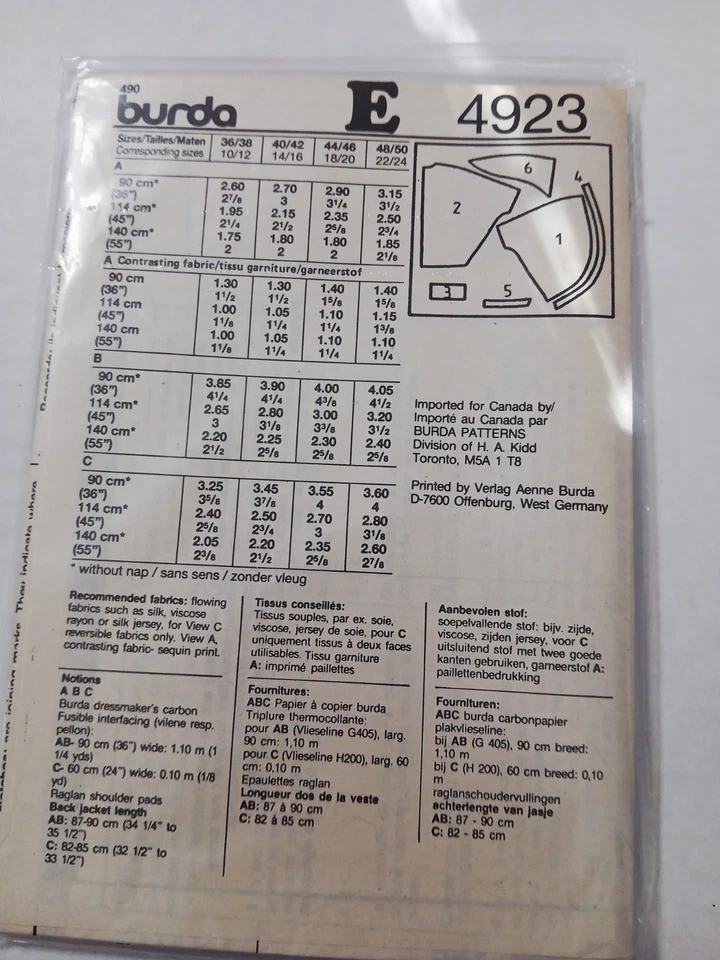 4923 Burda Sewing Pattern. Misses Top Shirt. Size 8-24 - Image 2 of 2