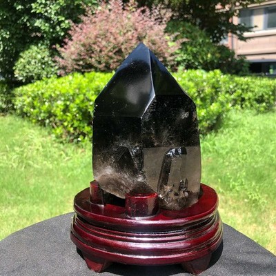 5.41LB Natural Smoky Quartz Crystal Mineral Specimen Reiki Healing+Stand
