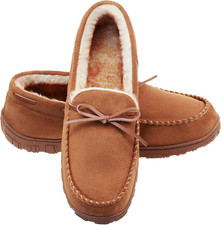 Men'S Moccasin Slippers Memory Foam Warm Plush House Slippers, Indoor Outdoor Co