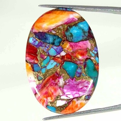 Handgefertigt 27.90Cts Pink Dahlia Spiny Oyster Copper Turquoise Oval Gem