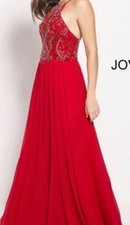 Jovani Flowy Red Gown Long Floor Length Tulle Beaded Bodice Size 0 Valentine s