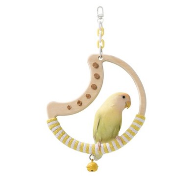 Tafit Natural Bird Swing - Moon-Shaped Parrot Perch with Bell White & Yellow 