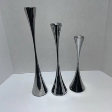 Set of 3 Crate and Barrel Arden Stainless Steel 18/0 Candlesticks Robert Welch