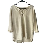 Jag Jeans Women's Size Small Debbie Lace Up Cream Sweater Clean Girl Minimalist