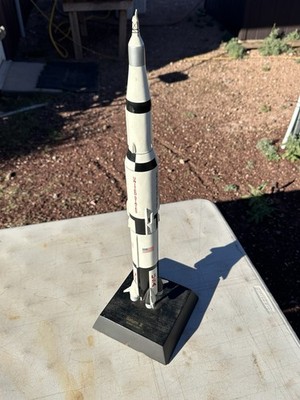 NASA Apollo Saturn V  1/200 Rocket Desktop Mahogany Wood Model Needs Repair