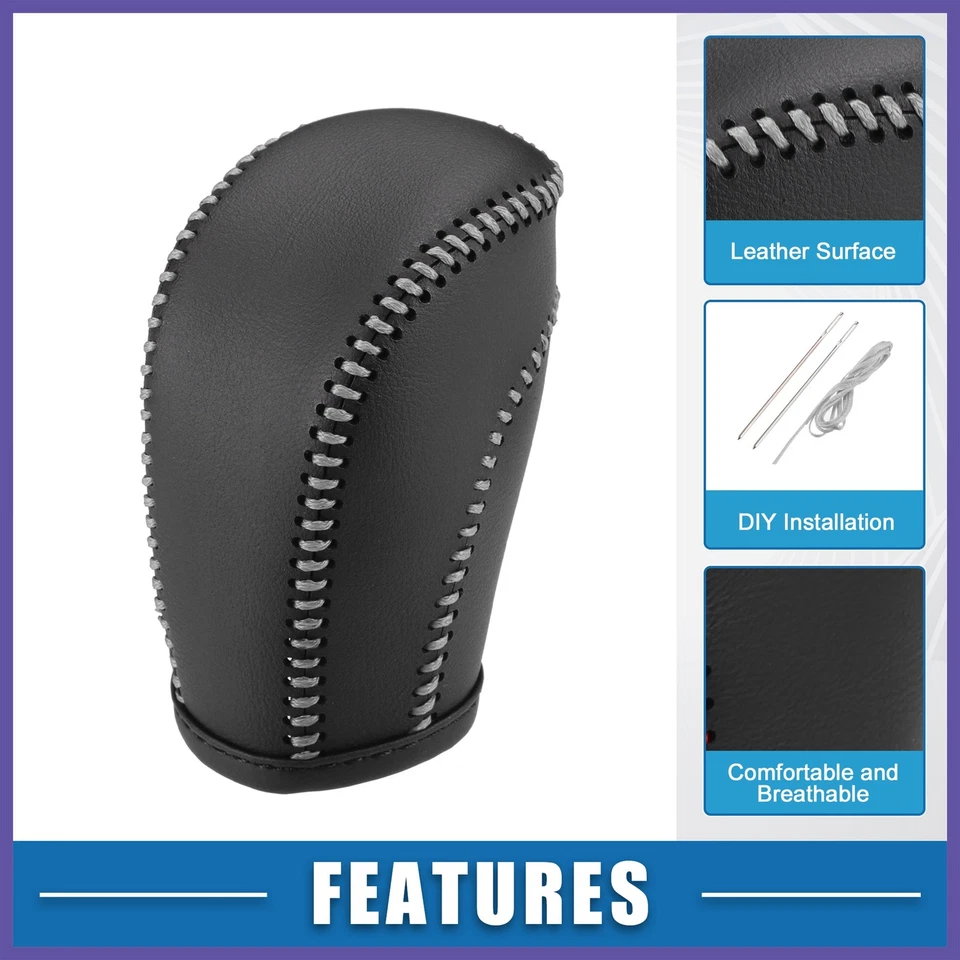 Auto Gear Shift Lever Cover for Volkswagen Atlas 2018-2022 Black Gray Stitches - Image 4 of 4