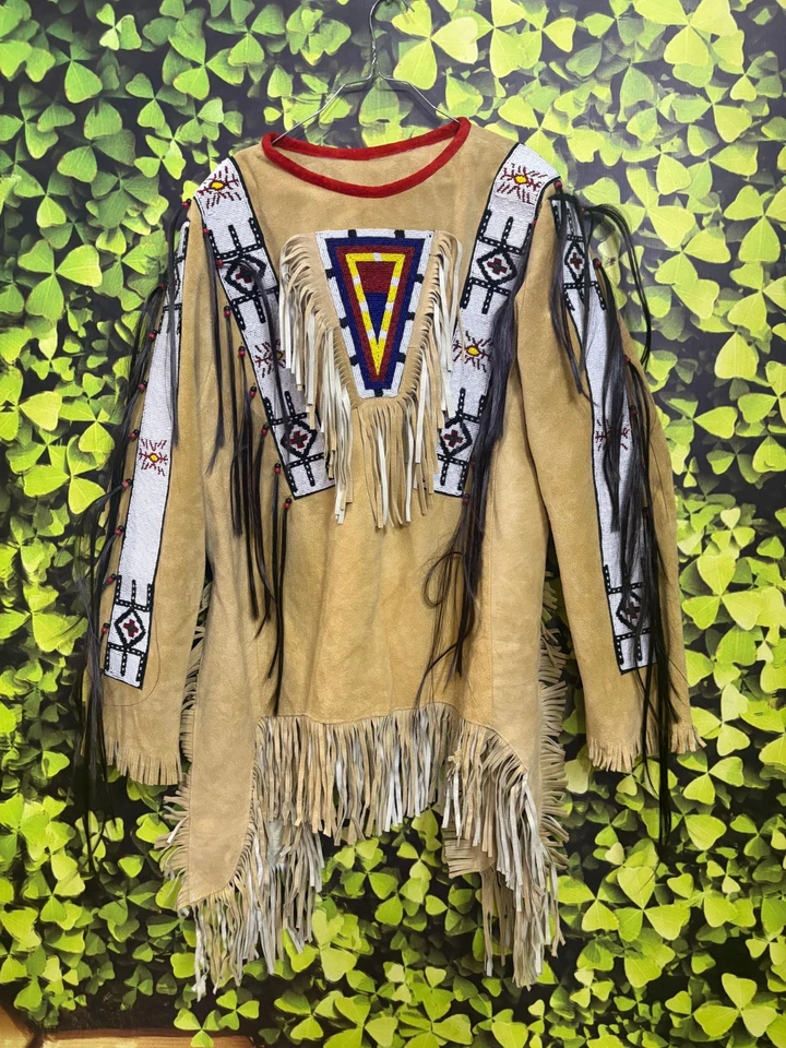 Cappotto camicia da guerra in camoscio con perline giacca con frange stile na... - Immagine 2 di 4