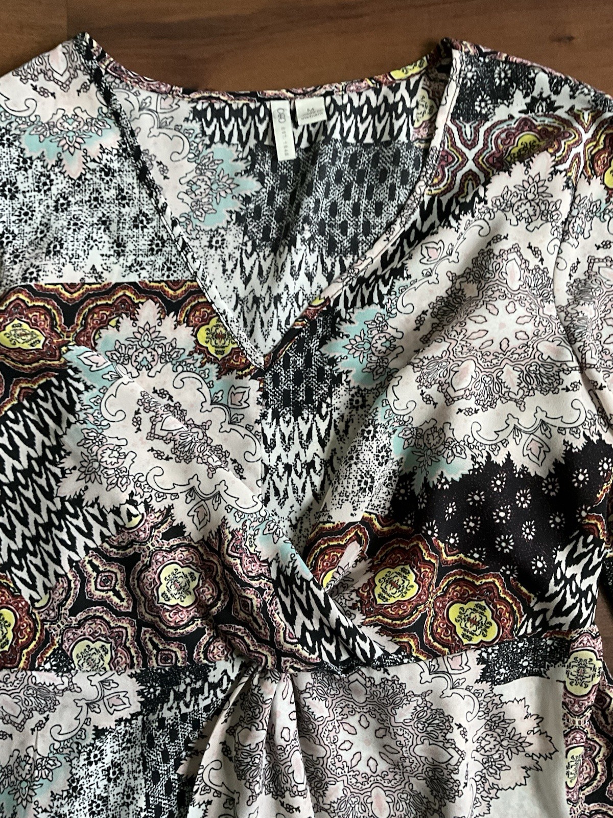 CATO Boho Patchwork Blouse Medium V-Neck Peasant … - image 2