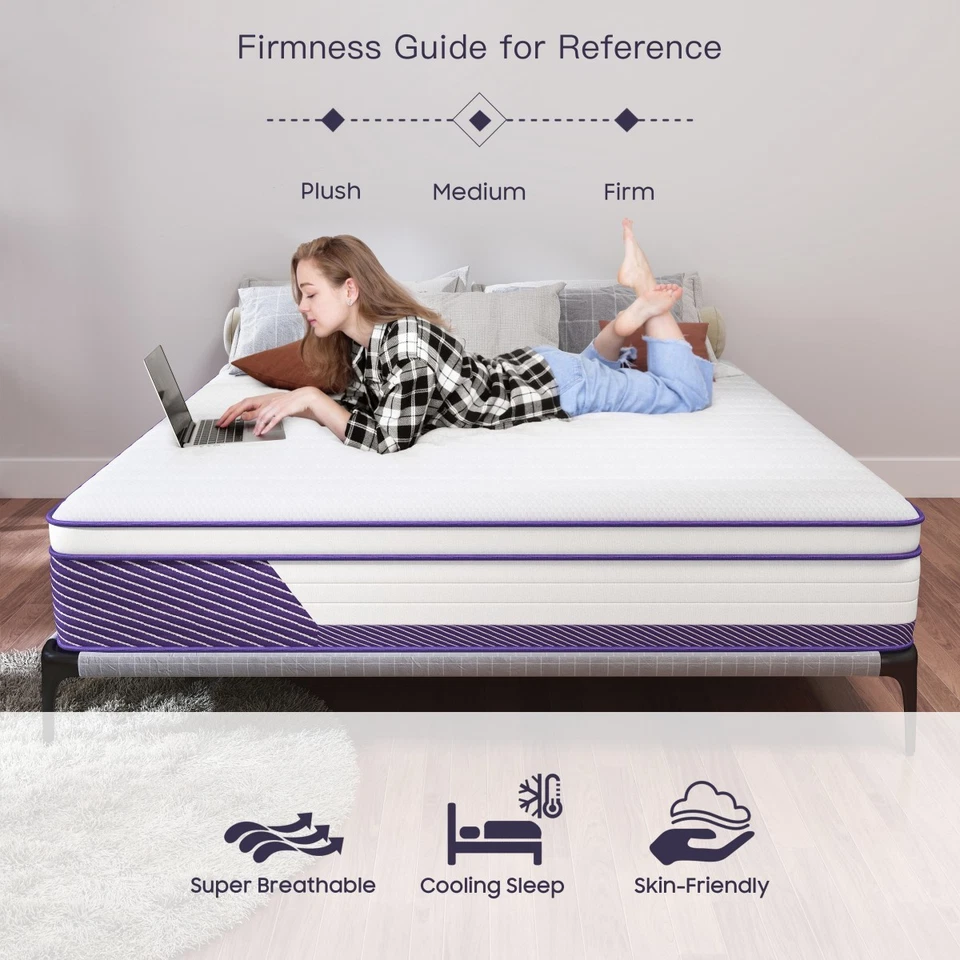 12"14" Gel Memory Foam Spring Hybrid Queen Mattress Twin Full King Size In A Box - Image 4 of 4