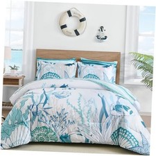 Coastal Size Comforter,7 Pieces Beach Nautical Themed King Coral  Seashell