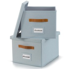 Decorative File Organizer Box Set of 2 - Collapsible Linen Filing Cabinets w/...
