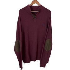 Chaps Mens Sweater Maroon Y2K Vintage 1/4 Button Pullover Elbow Patch Suede 2XL