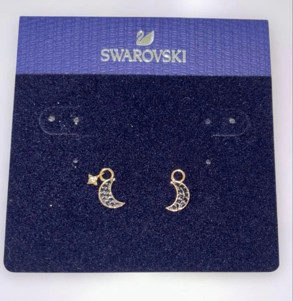 Swarovski Moon & Stars Drop Earrings Black Rose Gold Used - Image 3 of 3
