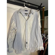 Vintage Chaps Ralph Lauren Mens Blue White Striped Cotton Button Down Shirt 17