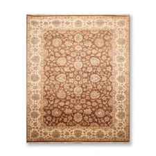 Agra 200 KPSI 9x12 Brown, Beige Hand Knotted 100% Wool Oriental Area Rug