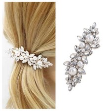 Wedding Crystal Hair Clips Vintage Pearl Hairpiece Clips Pearl Rhinestone Hai...
