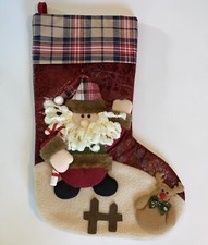 Reindeer 3D Plush Santa Holding Candy Cane Christmas Stocking 18 Vtg