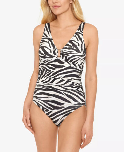 RALPH LAUREN One Piece Swimsuit Zebra Print Brown Size 6 $140 - NWT - Picture 1 of 5