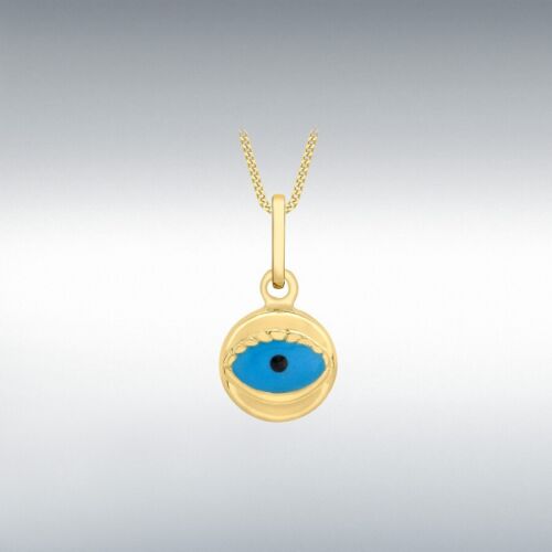 Genuine 9ct Yellow Gold 6mm x 11mm Enamel Evil Eye Pendant
