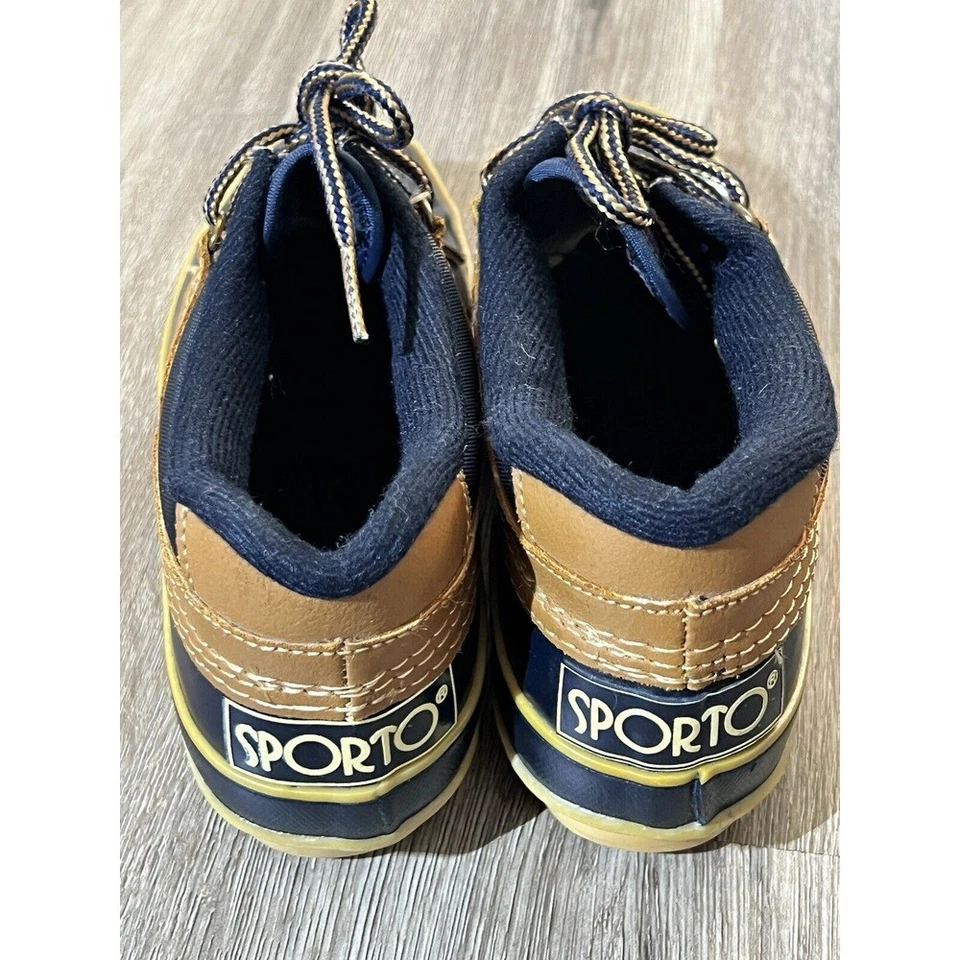 Vintage Sporto Duck Rain Boots Women's Size 6 Navy Tan Boat Shoes Coastal Prep - Image 3 of 4