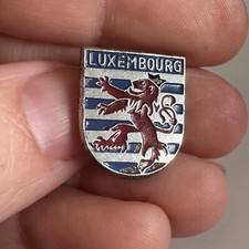 Vintage Luxembourg Coat of Arms Enamel Lapel Pin Silver Tone
