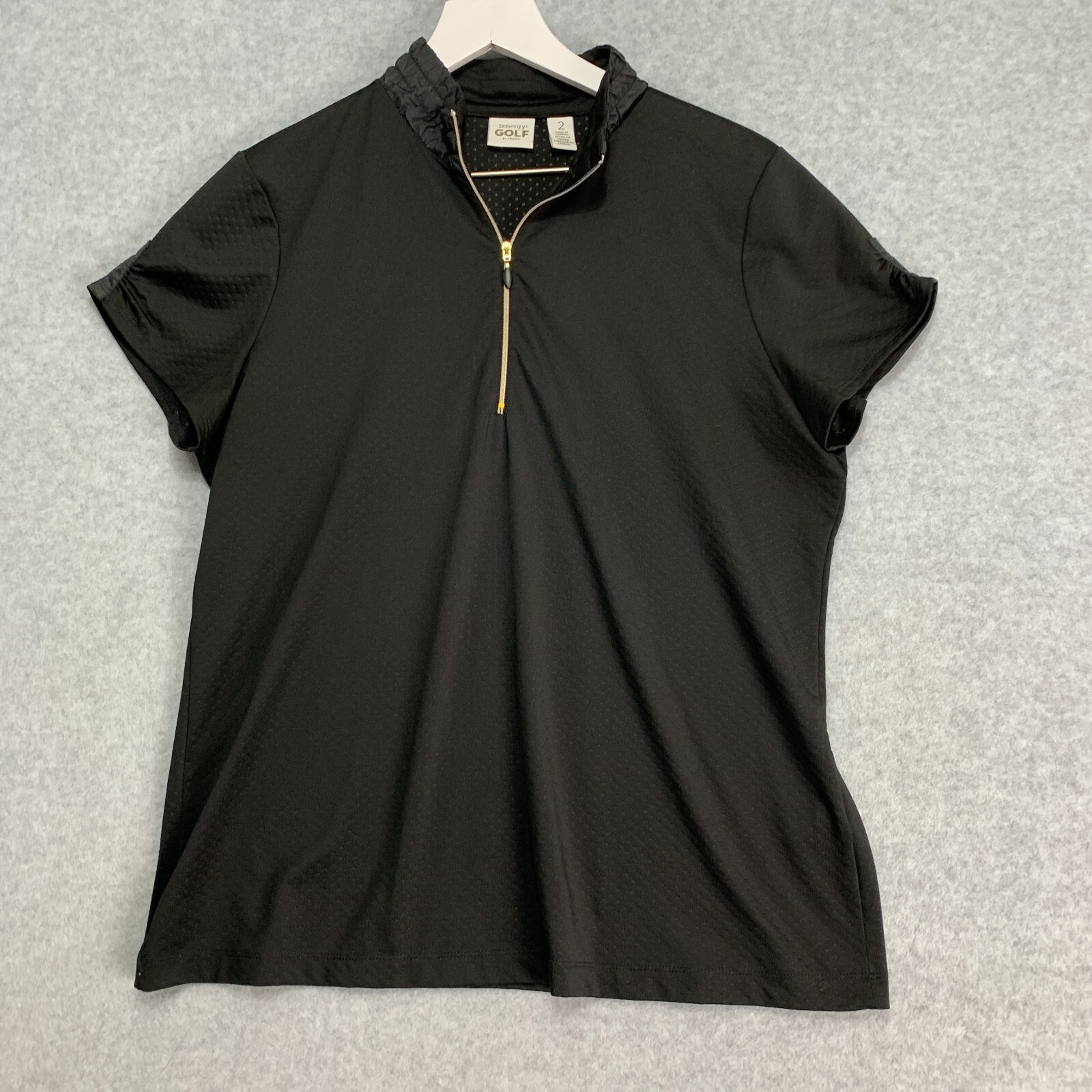 Chicos Zenergy Top Womens 2 (Large) Black 1/4 Zip Polo Golf Performance