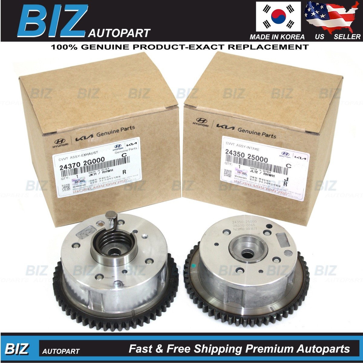 にこ Genuine 24370-2G000, 24350-25000 Intake & Exhaust CVVT for Hyundai