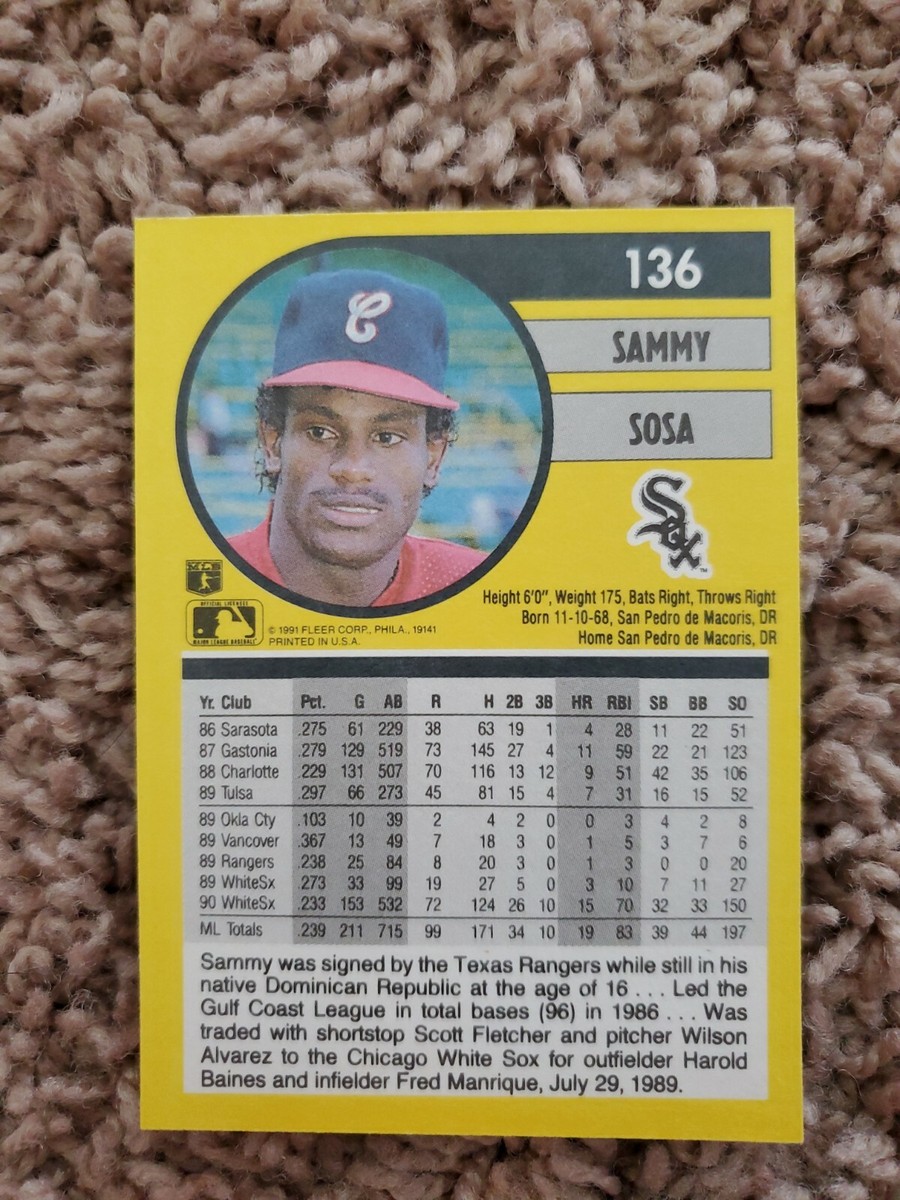 1991 Fleer - Sammy Sosa #136 for sale online | eBay