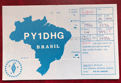 QSL-Karte PY1DHG CARLOS G. DA SILVA R.J. Brasilien   Empf.-Best. vom 10.08.80