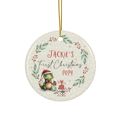 Ceramic Ornament, Personalized Name & Year, Baby First Christmas & baby animals