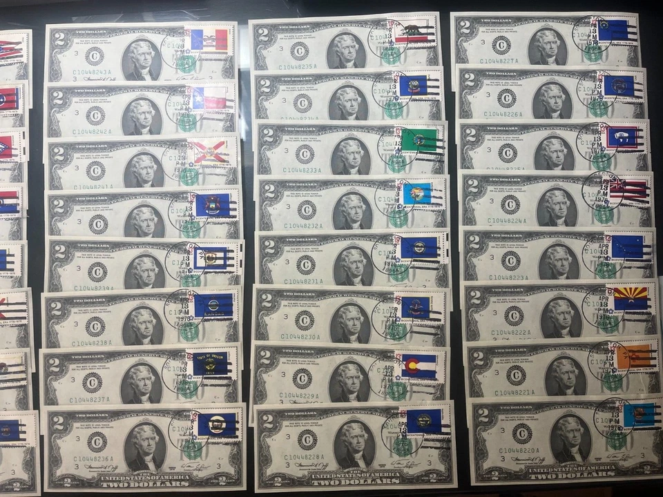 ALL 50 1976 First Day of Issue State Flag Stamps on Two Dollars Bills #77776 - Image 4 of 4