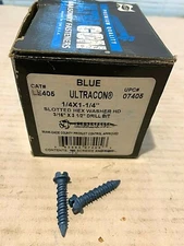 1/4" X 1-1/4"  SLOTTED HEX WASHER HEAD LE405 BLUE BOX OF 75 MADE IN USA 